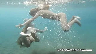 Julia with an increment of Masha are swimming nude round the main